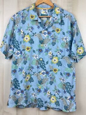 Tommy Bahama Island Modern Fit Light Blue Floral Hawaiian Shirt Silk Blend XL